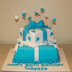 Blue & White Present Cake