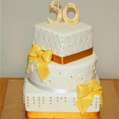 50thGold & White Anniversary Cake